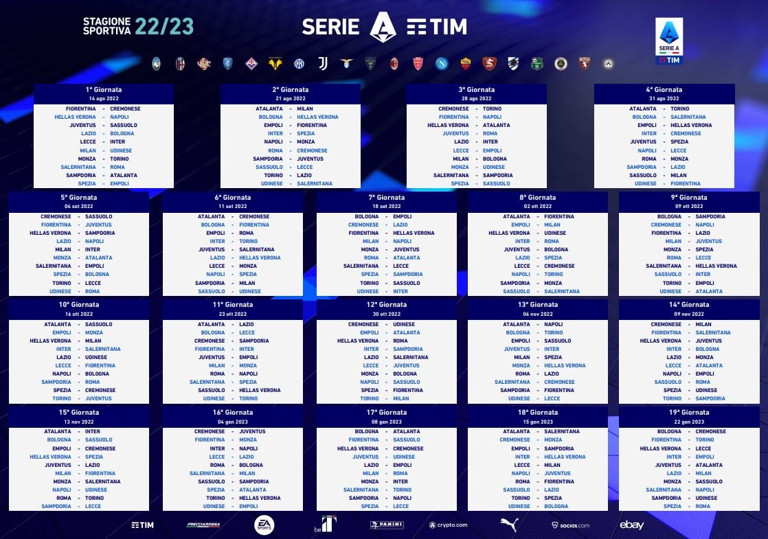 Calendario Girone d’Andata Serie A 2022-2023