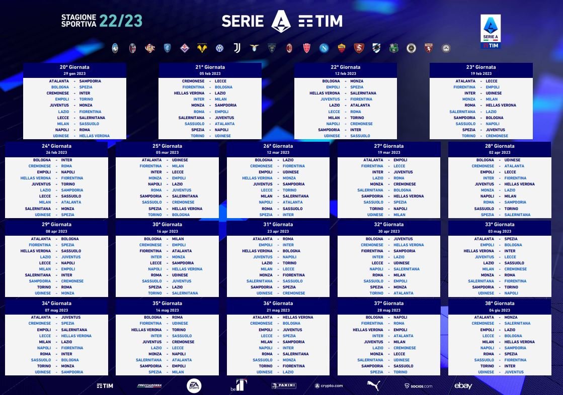 Calendario Girone di Ritorno Serie A 2022-2023