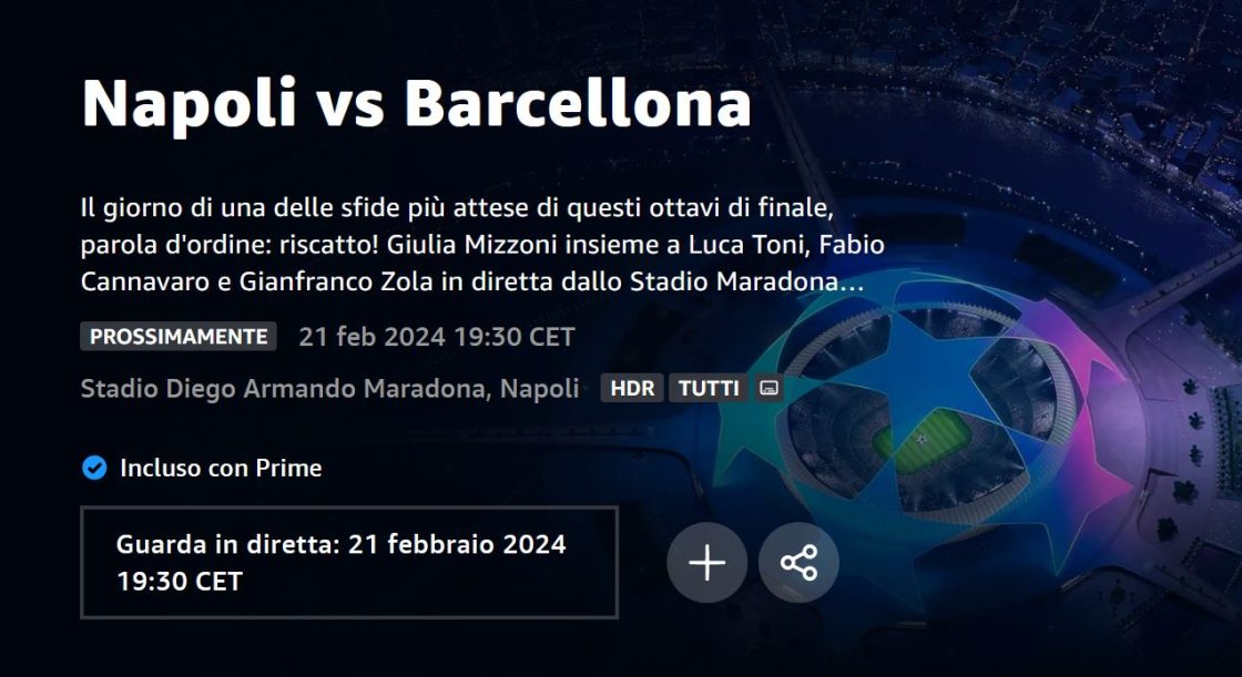 Diretta Streaming e Cronaca Live di Napoli – Barcellona Champions League 21-02-2024