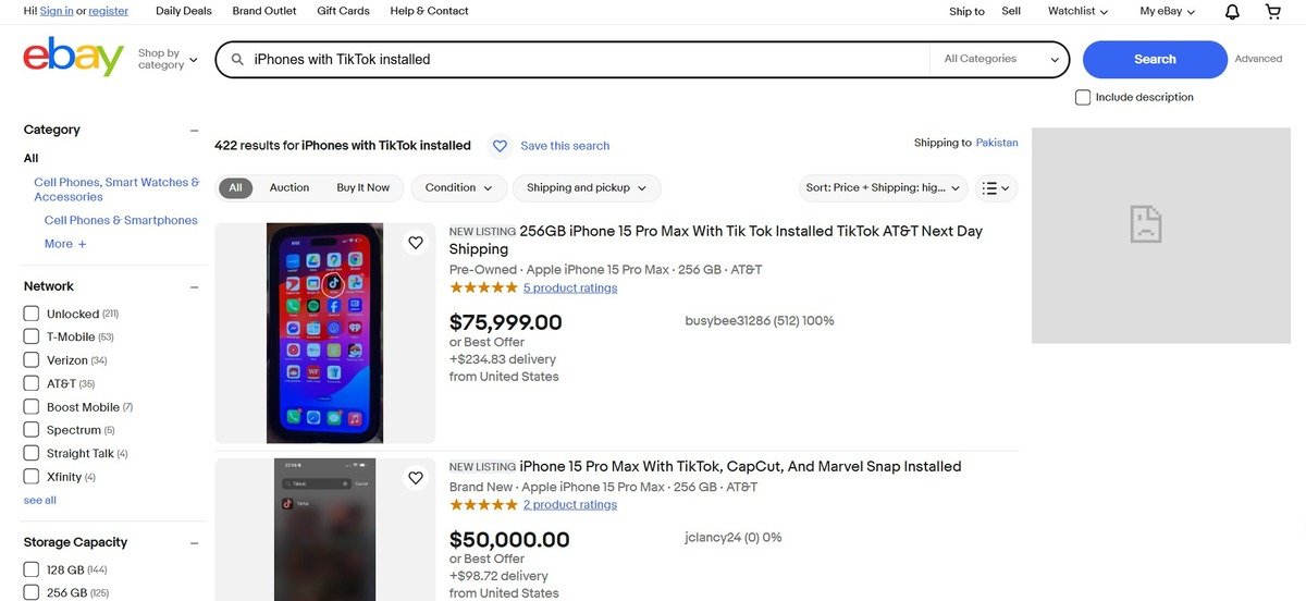 iPhone con Tiktok installato all'asta su eBay